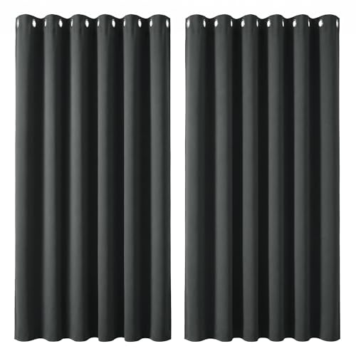 Image of Deconovo Curtains for Living Room 90x 90 Inch Eyelet Curtains Bedroom Thermal Insulated Blackout Curtains for Children Dark Grey 2 Panels