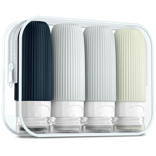 Mrsdry Travel Bottles for Toiletries, Tsa Approved 2oz Travel Bottles, BPA Free Leak Proof Travel Size Toiletry Containers, Refillable Travel Accessories with Toiletry Bag for Shampoo Liquid (4 Pack)