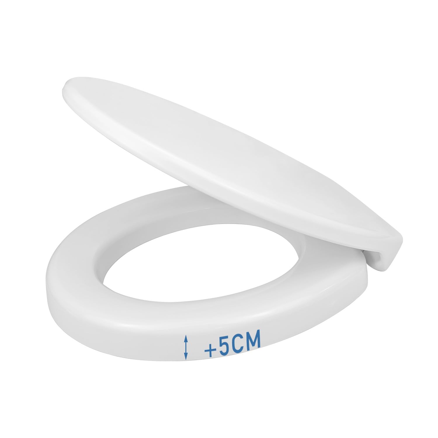 WC-Sitz erhöht 5cm für ältere/behinderte Menschen, WC-Sitzerhöhung Toilettensitz aus Duroplast, leiser Absenkautomatik, verstellbare Edelstahl-Scharniere (250 kg, Universal) (O-Form)