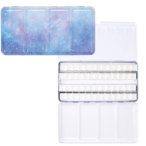 Palette D'aquarelle Vide, Palette de Peinture Videavec 52 Demi-Casseroles, Boîte de Peinture à l'eau, Grande Boîte en Métal Galaxie Violette, pour Peinture Aquarelle, Peinture Artistique, Bricolage