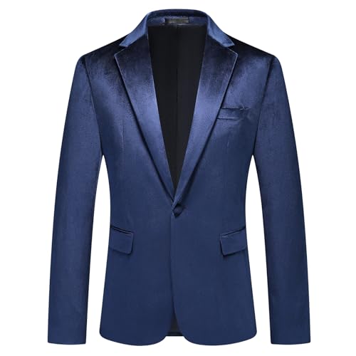 Mens Velvet Blazer Jacket Slim Fit Dress Tuxedo Suit Jacket One Button Notch Lapel for Dinner Party Prom Wedding Sports Coat