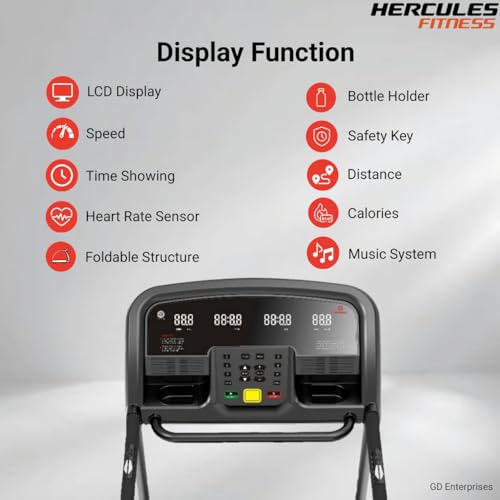 Image of Hercules Fitness TA2600 Treadmill | Max User Weight 130 Kgs | 4.0 HP AC Motor | 15 Level AUTO Incline | Bluetooth MP3 Player Available | Max Speed 18 Km /Hr