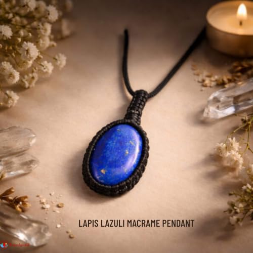 Image of REMEDYWALA Gemstone Macrame Pendant for Reiki & Crystal Healing, Natural Stone