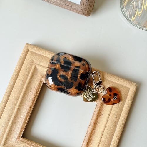 Image of MINSCOSE for Cool Glitter AirPods 4 Case,Amber Tortoise Leopard Shell Pattern Aesthetics Design with Trendy Heart Shaped Keychain,Soft TPU Protective Cover with Cleaner Kit for AirPods 4-Black