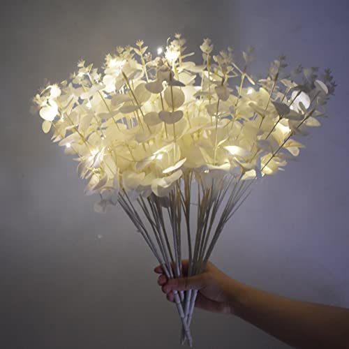 Wistart 4 Pack Halloween Artificial Flowers Stems Faux Long Stem Silver Dollar Leaves Fake Plants Eucalyptus Flower Bouquet For Garland Christmas Party Home Craft Decor(White1) #TOP5