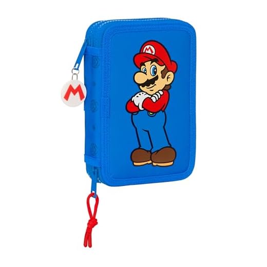 Super Mario Play - Estuche Escolar Niño, Estuche con Colores, con 28 Útiles Incluidos, Ideal para Niños de 5 a 14 Años, Cómodo y Versátil, Calidad y Resistencia, 12.5x4x19.5 cm, Color Azul/Rojo
