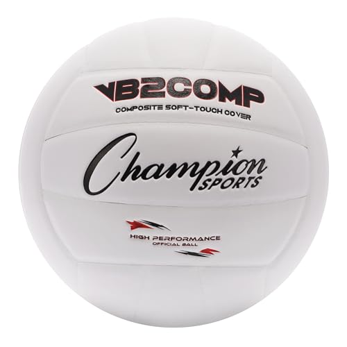 Champion Sports VB Pro Comp Indoor Volleyball – Official Size, Soft-Touch Composite Leather, White