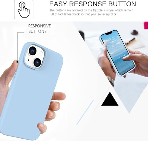 Image of DIZORO Compatible for iPhone 14 Case Slim Liquid Silicone 3 Layers Full Covered Soft Gel Rubber Phone Case Protective Cover 6.1 Inch - Ice Blue