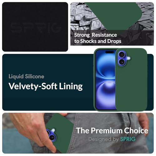 Image of SPRIG Compatible with iPhone 16 Premium SilkTone (Liquid Silicone) Back Cover Drop Tested Shock Proof Mobile Case for Men, Women, Boys and Girls with Camera Protection (Green)