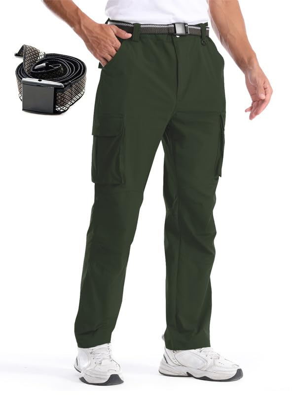 BondiTrekk Herren Wanderhose, schnell trocknende leichte Outdoorhose, elastische und Wasserabweisende Arbeitshose für Outdoor Aktivitäten Frühling/Sommer Dünner Stil Military Green XL