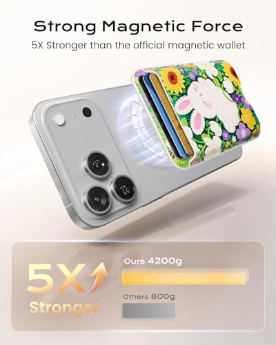 Image of KPNEOL Magnetic Mag-safe Wallet Cell Phone Card Holder for Phone Case with Mag-Safe, Stronger Magnetic RFID Leather Stick on Phone Wallet Compatible with iPhone 17 /16 /15 /14 /13 /12 Series, Bunny Color