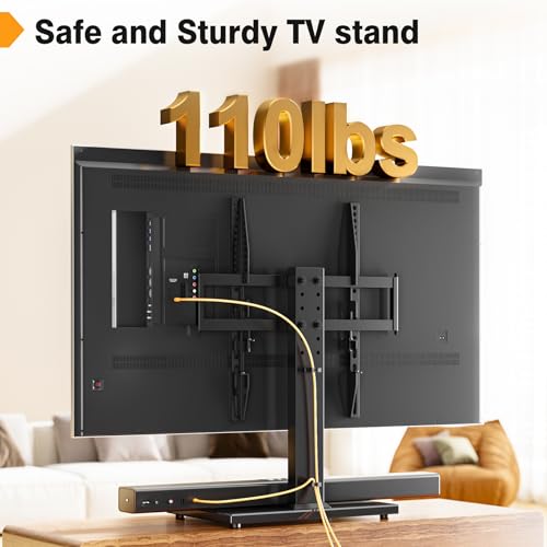Image of Universal TV Stand - Table Top TV Stand for 27-60 inch LCD LED TVs - 6 Level Height Adjustable TV Base Stand with Tempered Glass Base & Wire Management, VESA 400x400mm