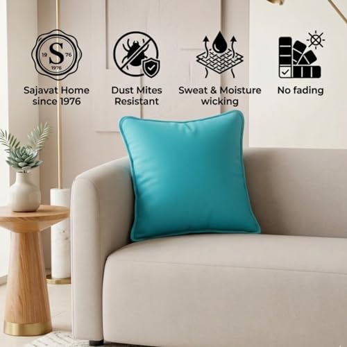 Image of SAJAVAT HOME Hand-Knitted Cotton Cushion Covers Set of 2 | Cyan Blue Decorative Sofa Cushion Cover for Living Room, Bed & Chair | Soft 16x16 Inch (40x40 cm) Pillow Covers