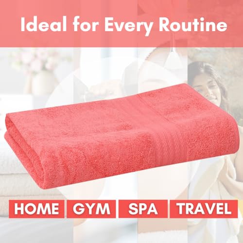 Image of Mafatlal Joy Premium Cotton Bath Towel for Men | 58 x 29 inch Large Size | Soft & Absorbent | Quick Dry | 450 GSM Waffle Weave | Salmon Rose | Single Towel