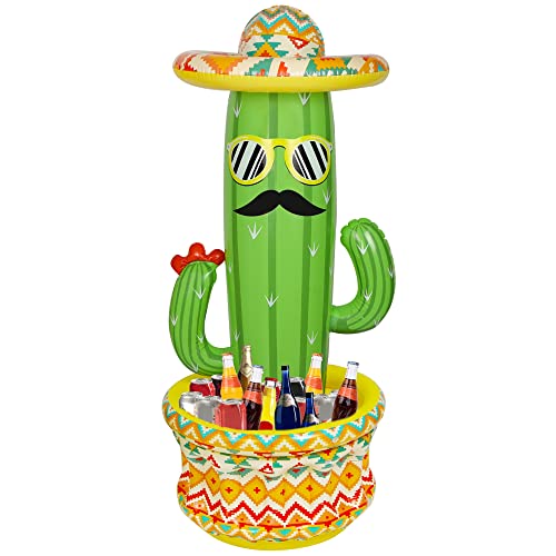 Triumpeek 55" Inflatable Cactus Cooler, Fiesta Cactus Ice Bucket Wearing Sombrero for Summer Swimming Pool Hawaiian Themed Party Supplies, Cinco de Mayo Party Cooler Decor
