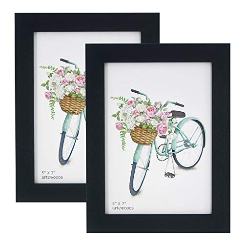 arteWOODS 5x7 Picture Frame 2 Pack Black Solid Wood Collage Photo Frames for Display Pictures 5 x 7 Inches, for Tabletop Display and Wall Decor