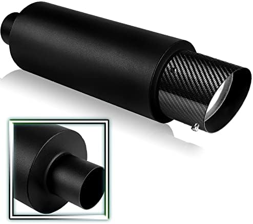 Universal 4" N1 Carbon Fiber Slant Tip Muffler, 2.5" Inlet Black Stainless Steel Resonator Canister Silencer (1PCS)