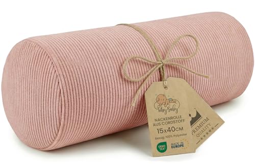 Totsy Baby Coussin traversin Genoux et Cervical pour Dormir 40x15 cm - Oreiller Boudin de Yoga cervicales et Corps Coussins en Mousse et Housse en Rose Velours côtelé