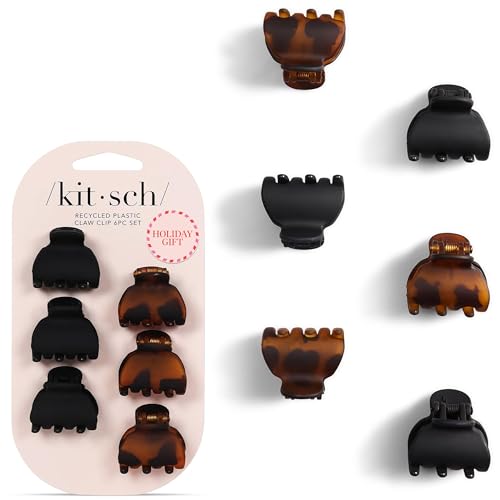 Kitsch Mini Claw Clips for Women - Stylish Small Hair Clips for Kids | Stays In Place Without Pulling or Snagging | Durable & Sturdy Plastic | Ideal Gifts for Women - Tortoise & Black, 6 Pcs