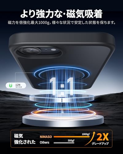 undefined NIMASO iPhone 16e 用 ケース MagSafe対応 スマホケース 半透明 マグセーフ対応 カバー 滑り止め マット仕上げ 全面保護 耐衝撃 米軍MIL規格 SGS認証取得 ワイヤレス充電 ストラップホール付き アイフォン16e 対応(6.1インチ) ブラック (黒羽シリーズ) NSC24L1563 の商品画像 2