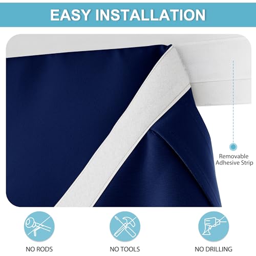 Image of RYB HOME Tricia Blackout French Door Curtain - Room Darkening Window Drape for Patio, Sidelight & Glass Doors, W 26 x L 69, 1 Pc, Navy Blue
