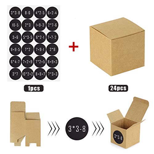 41EG F7AT4L Bluelves Calendriers de l'Avent, DIY Boîtes pour Calendrier de l'Avent à Remplir, 24 Papier Kraft Set de Boîtes Calendrier, Calendriers de Noël, Cadeaux de Noël, Boites Cadeau Noël avec Autocollants