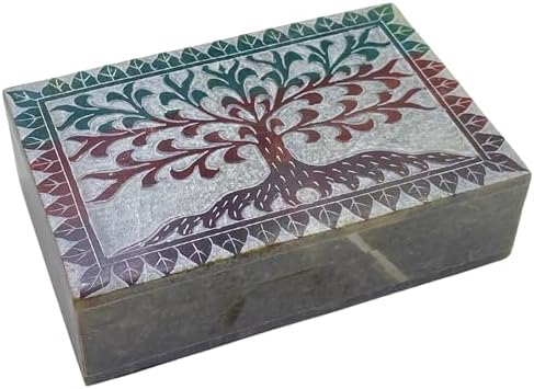 Hand Carved Marble Soapstone Square Shape Jewellery Box | Storage...
