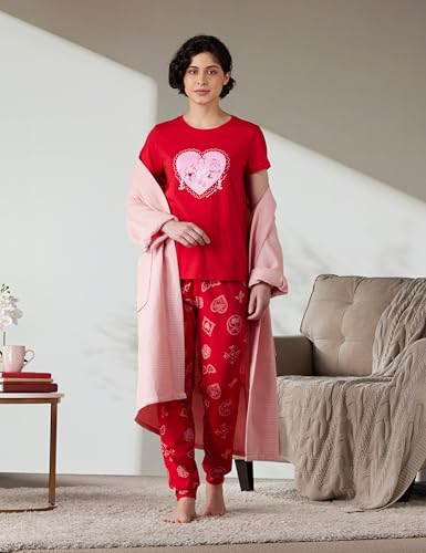 Image of Amazon Brand - Symbol Women Cotton T-Shirt and Jogger Night Suit | Two Piece Set| Regular Fit (Available in Plus Sizes)