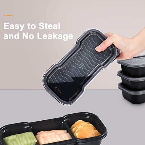 Otor Bento Boxes Meal Prep Containers 3 Compartments With Clear Airtight Lids Food Grade Deli Container Lunch Boxes Take Away Travel Containers Freezer Safe 16Oz 25 Sets #TOP5