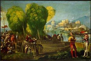 Peinture à l'huile Dosso Dossi Aeneas and Achates tableau mythologique décoration 20x25