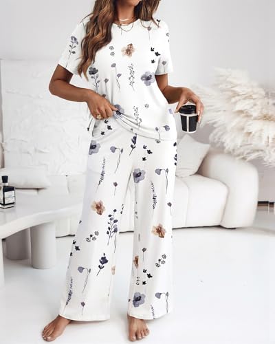 Image of CHICME Womens Pajamas Sets 2 Piece Short Sleeve Lounge Set Printed Loose Pants Pj Sets Loungewear Set