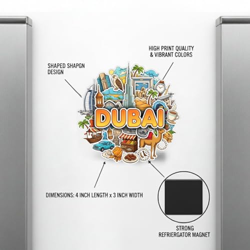 Image of Souvenir Fridge Magnet | 4x3 Inch Collectible Travel Decor | Strong & Durable Refrigerator Magnet with Iconic Landmarks for Travelers (Dubai)