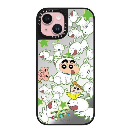 CASETiFY �~���[ iPhone 15 �P�[�X [����(�X�}�z�J�o�[) / MagSafe�Ή�/�w��h�~/Crayon Shin-chan Co-Lab] - �V���o�[ (�u���b�N�o���p�[) - Crayon Shinchan Sticker Cas