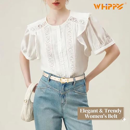 WHIPPY Women Leather Belt for Jeans Pants Dress Fashion Ladies Skinny Faux Leather Waist Belt with Shiny Gold Buckle3