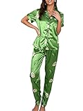 Floerns Women's Printed Two Piece Short Sleeve Sleepwear Long Pants Pajamas Sets Green Avocado M