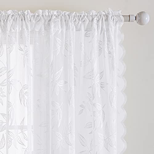 Miulee White Lace Curtains 84 Inches Long Leaf Embroidered Window Curtain Warp Knitted Rod Pocket Drapes Vintage Lace Sheer Drapes Set Of 2 Panels For Living Room, 58" X 84" #TOP3
