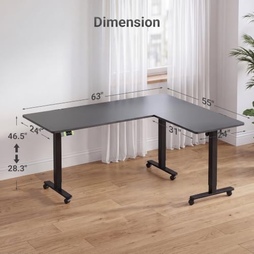 Image of Claiks L Shaped Electric Standing Desk 63x55 inch Dual Motor