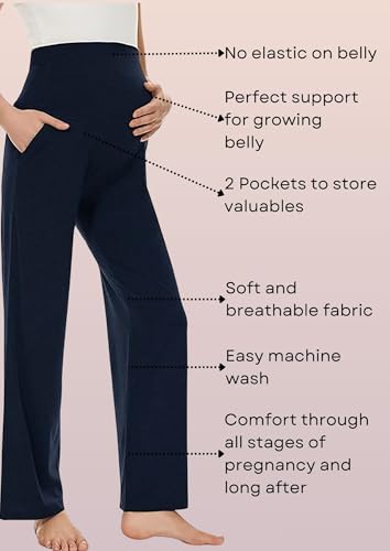 Image of Women's Maternity Leggings with Pockets - Comfortable, High Waist Support and Stretchable Pants for Pregnancy - Pack of 2