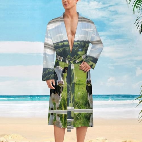 Farmhouse Cow From Window Funny Men's Robe Soft Lightweight Bathrobe Long-sleeve Spa Robes2