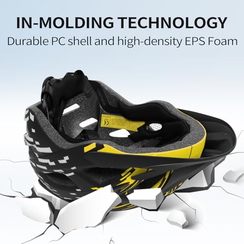 Casco de Bicicleta, Casco de Bicicleta Ligero con luz Trasera y Visera Desmontable, Casco de Ciclismo de 21 ventilación, Casco de Ciclismo de montaña y Carretera para Hombres (BlackYellow) - imagen 3