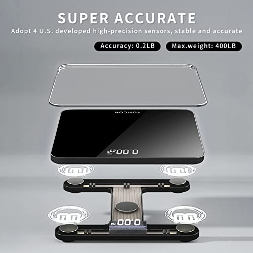 Digital Bathroom Scale For Body Weight, Yoncon Body Weight Scale Upgrade Large Platform, Tempered Glass, Led Display For Yoga, Fat Loss, Round Design, Highly Accurate 0.1Lb/440Lb Temperature Detection #TOP1