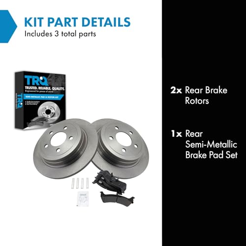 Image of TRQ Rear Brake Pad and Rotor Set Semi Metallic Solid Rotors | For 2003 Ford Explorer Sport 2003-2005 Explorer Sport Trac