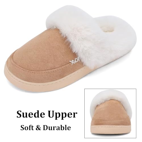 ninecifun women39s and men39s memory foam house slippers faux fur lined indoor fuzzy slippers with no-slip sole slip on suede home shoes warm winter gift for women amp men