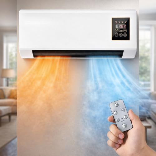 Portable Wall Mounted Air Conditioner Fan 2 in 1 Heating & Cooling System, Ductless Smart AC and Heater Combo Unit with Remote, No Exhaust Mini Split for Bathroom Office(White)