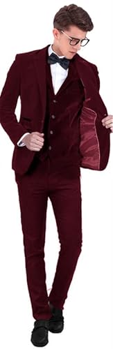 Setwell Velvet Slim Fit Men Suit Groomsmen Tuxedos Wedding Prom Velour Mens Suits 3 Pieces St-Xz002 Red #TOP4