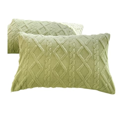 LXFIUO Fundas De Almohada De Felpa Funda de Almohada Gruesa de Invierno, Ropa de Cama, Forro Polar Coral, Funda de Almohadas Suaves y cálidas for Invierno para Dormitorio(Green,48x74cm 2pc)