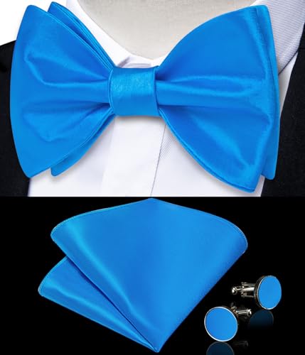 Image of DiBanGu Solid Color Bow Ties for Men Formal Satin Self Tied Bowtie with Lapel Pin Pocket Square Cufflinks for Wedding Party