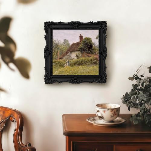 Image of eletecpro 8x8 Vintage Picture Frame with Real Glass Cover, Ornate Antique Photo Frame, Display 8x8 Picture for Tabletop or Wall Hanging, Black Home Decor for Gallery Art