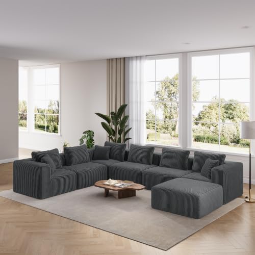 Image of Novilla 141 inch Modular Sectional Sofa, U Shape Sectional Couch, Modern Cloud Design with Smarts Coil Support, Boneless Couch for Living Room Apartment, No Assembly Required, Dark Gray
