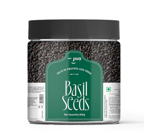 Image of Jivo Raw Basil Seeds for Weight Loss | Sabja Seeds, Tukmaria Seeds | High in Fiber, Omega-3 & Nutrients | Ideal for Smoothies, Drinks, and Baking | 100% Natural, Vegan, Gluten-Free - 800g
